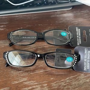Fashion +2.00 black with clear crystal readers set of 2 NWT